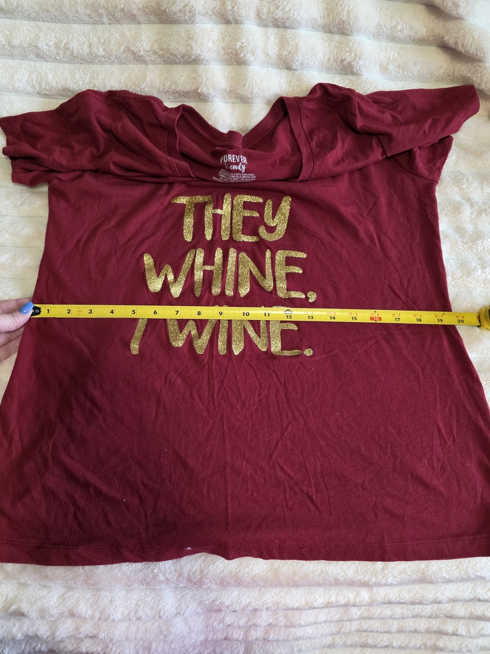 Forever Trendy Burgundy V-Neck Tee with Gold Script - Picture 7 of 8